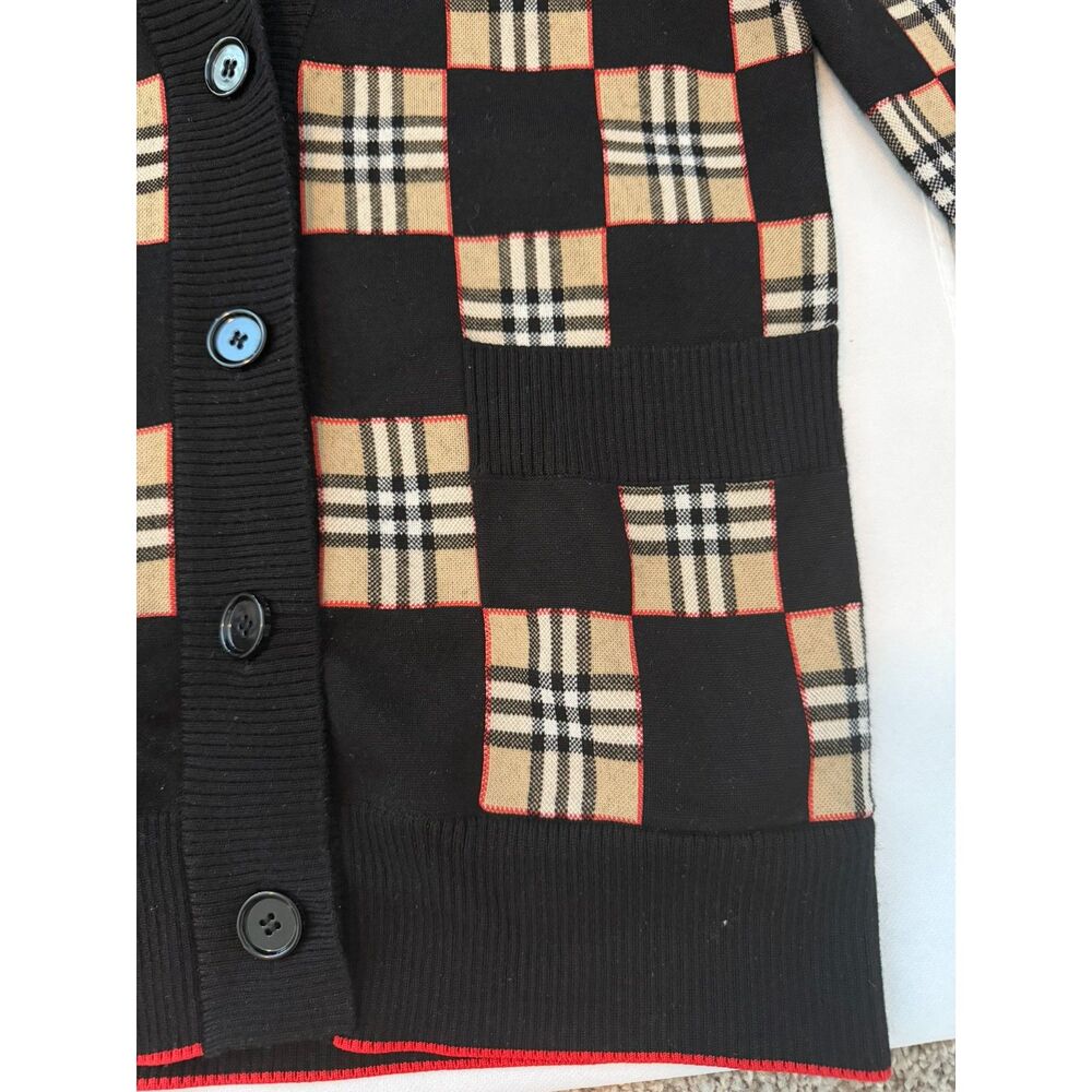 Burberry Checkered Intarsia Merino Wool-Blend Cardigan Size XS 8030054 Excellent - Picture 3 of 7